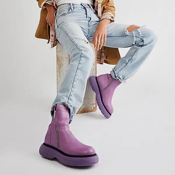 Free People Boots Womens 41 Purple Mara Chunky Bohemian Lavender Leather Grunge - Picture 1 of 8